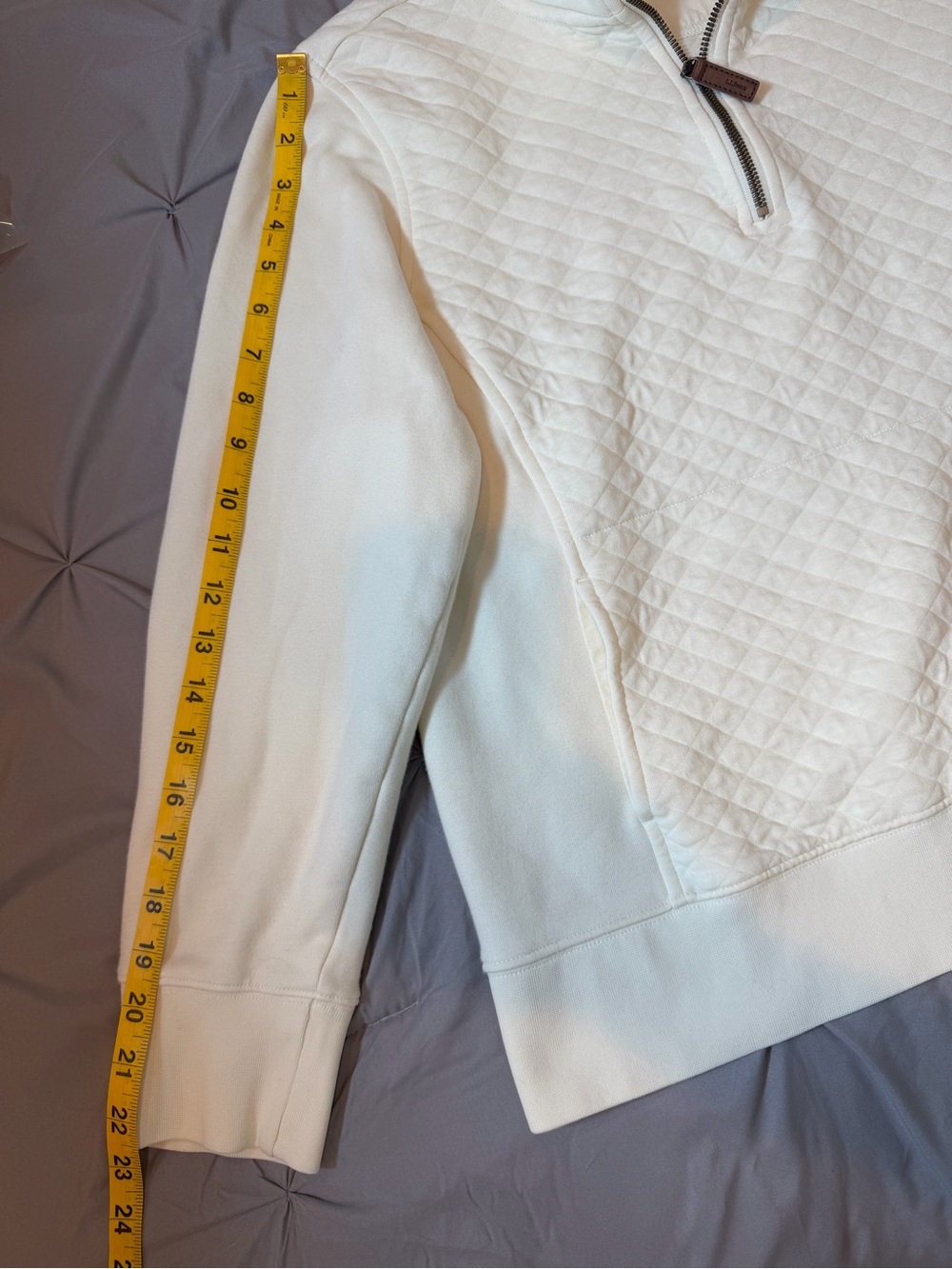 L.L. Bean Quilted Quarter-Zip Pullover Sweatshirt Cream / Ivory Petite Large - Picture 9 of 13